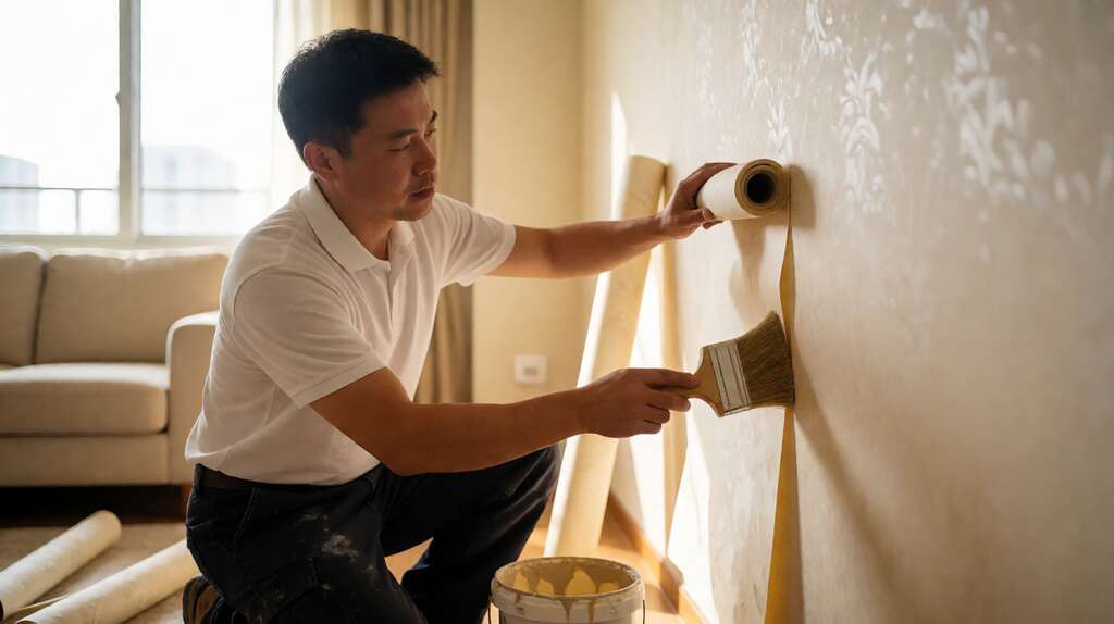 Proses pemasangan wallpaper dinding