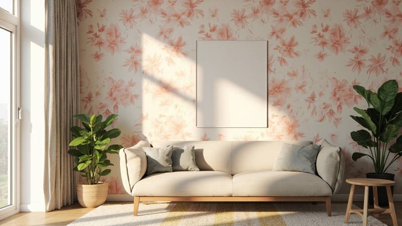 Interior rumah dengan vinyl wallpaper terpasang di ruang keluarga Bekasi